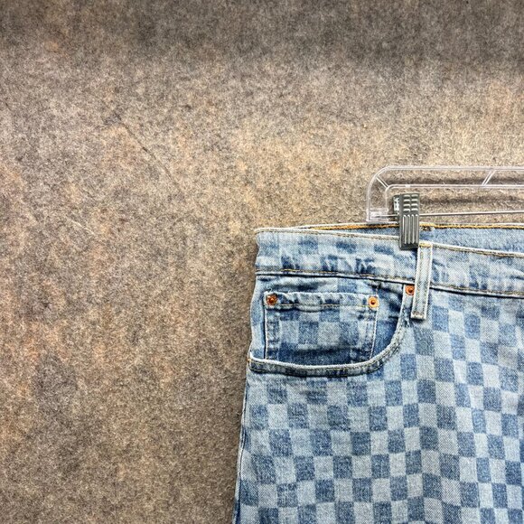 Levi’s 502 Shorts Men 40 Blue Checkered Denim Slim Fit Distressed Bermuda Jorts - Picture 6 of 9